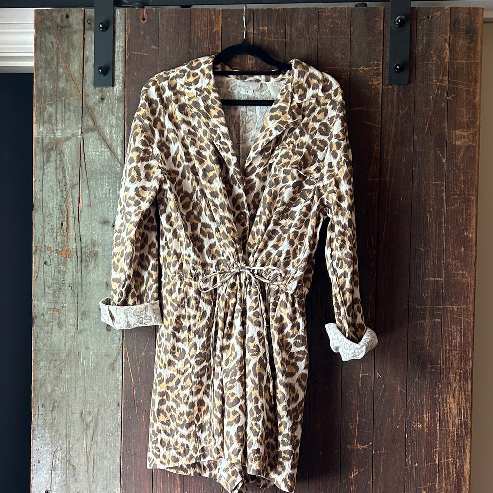 ASOS Leopard Print Long Sleeve Romper in Brown and Cream